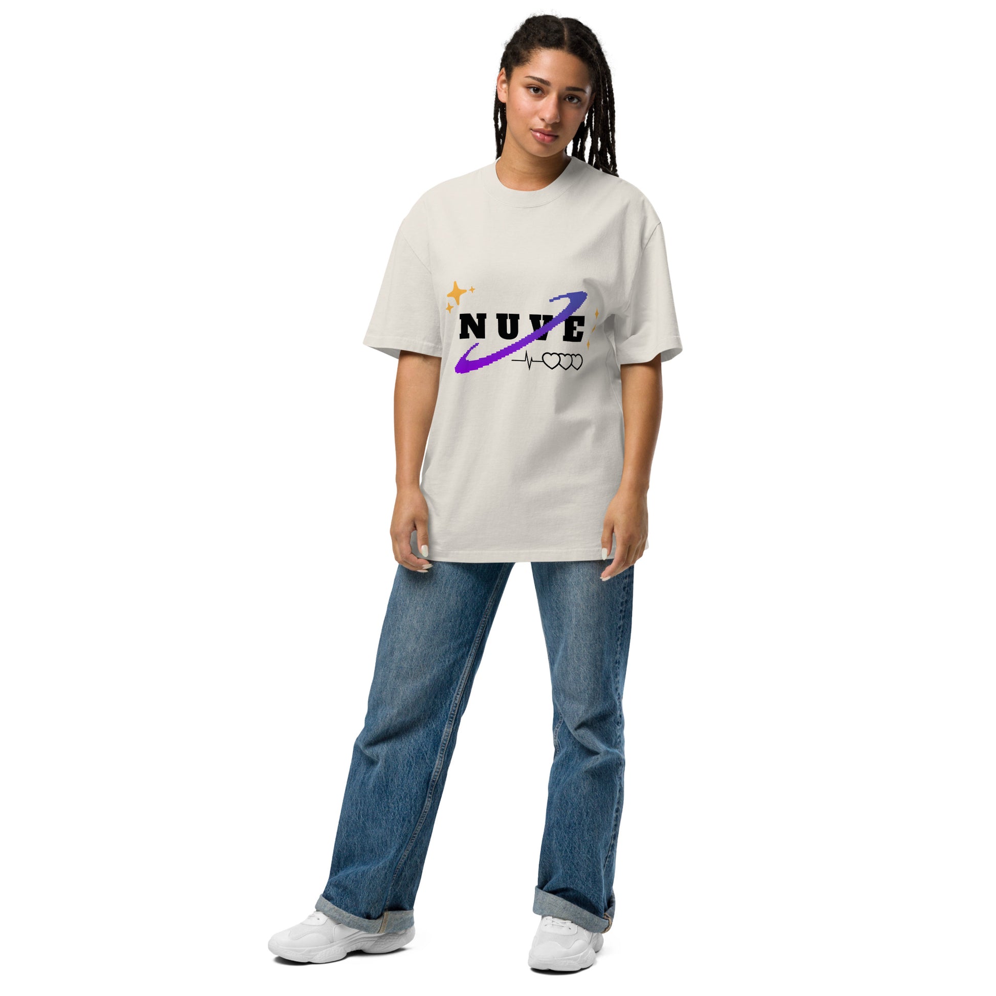 Camiseta desbotada oversized premium unissex com estampa streetwear (Space Love) - NUVE