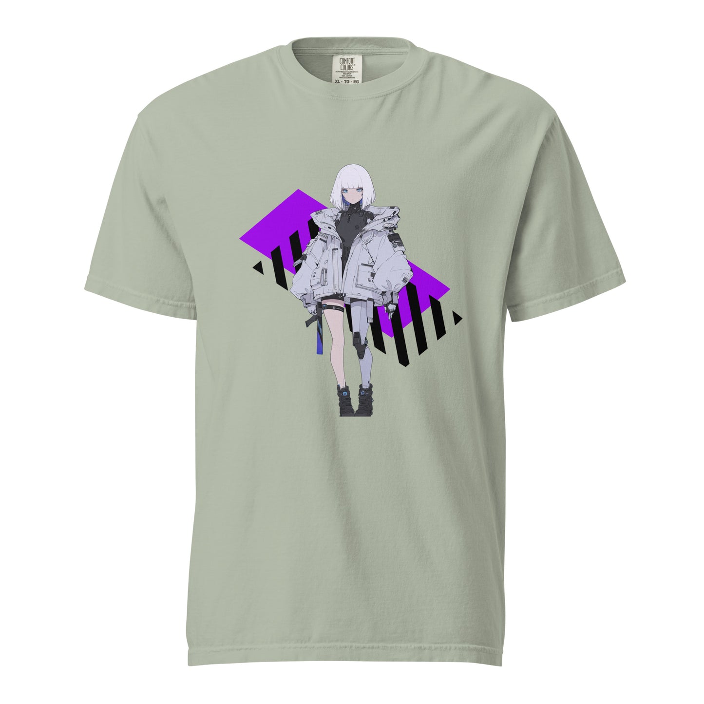 Camiseta grossa de tecido tingido unissex com estampa de anime estilo cyber - NUVE