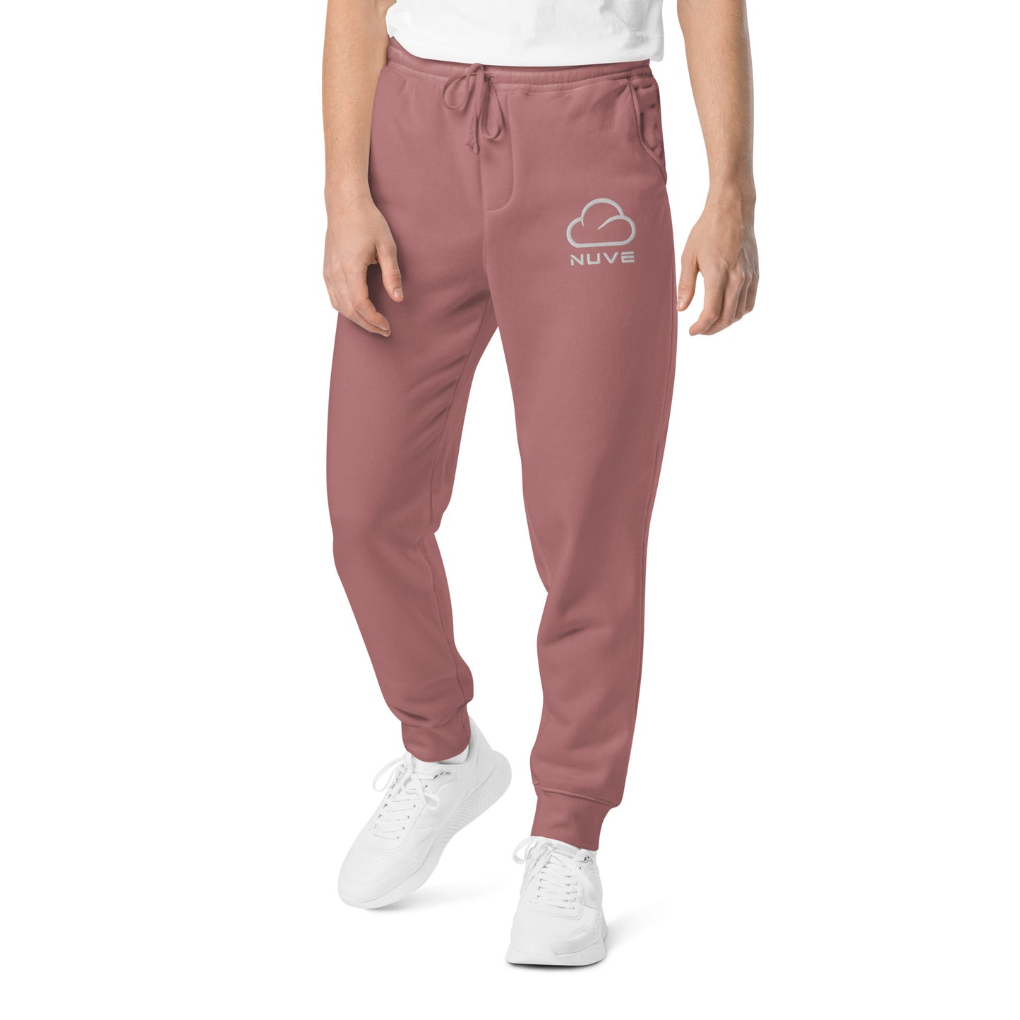 Calça de moletom unissex tingida com pigmento escuro, estampa minimalista (NUVE) - NUVE