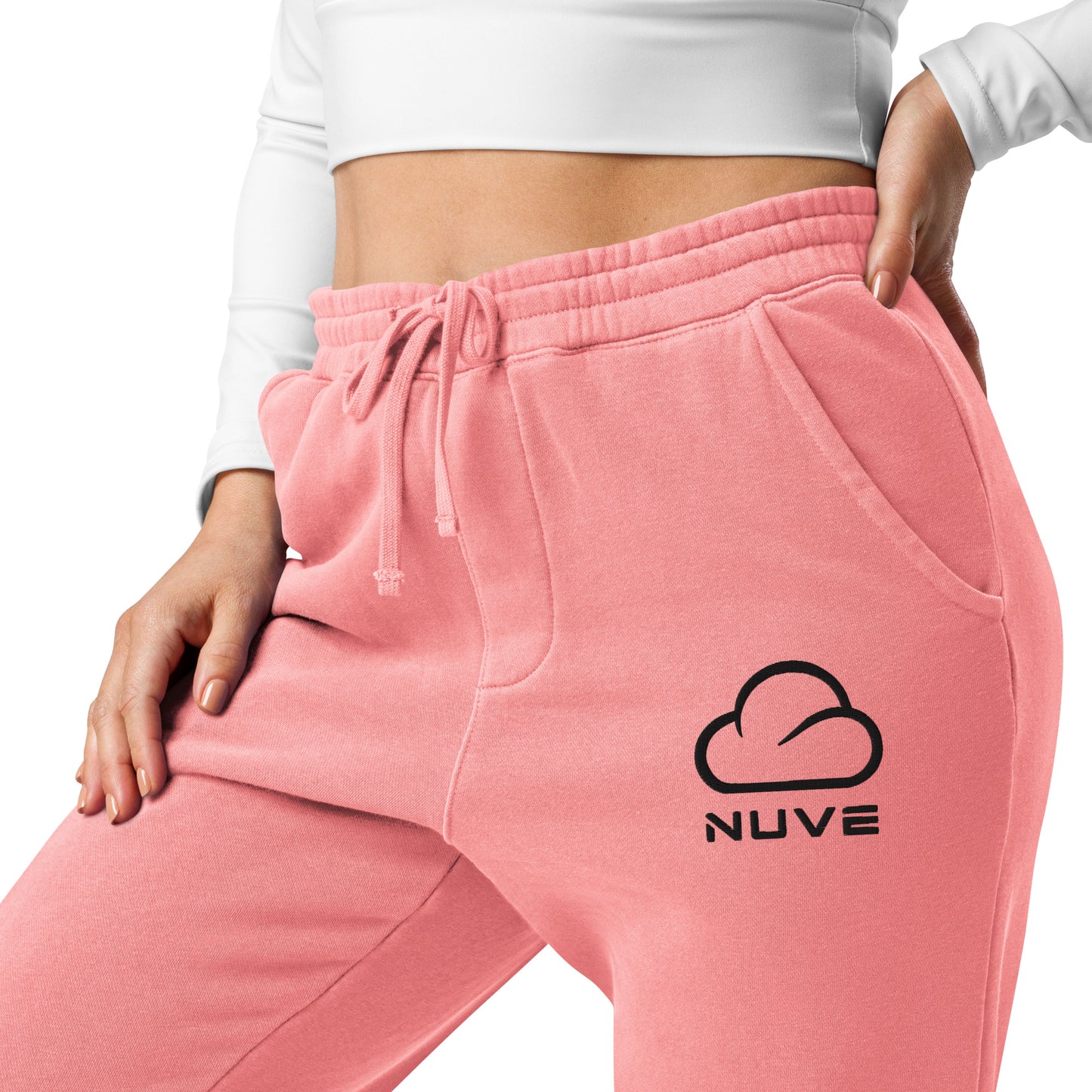 Calça de moletom unissex tingida com pigmento claro, estampa minimalista (NUVE) - NUVE